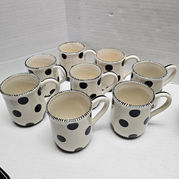 4 Ceramic M Bagwell Mix & Match Polka Dot Black White Striped Mugs Cups Lot #2 - Picture 5 of 6